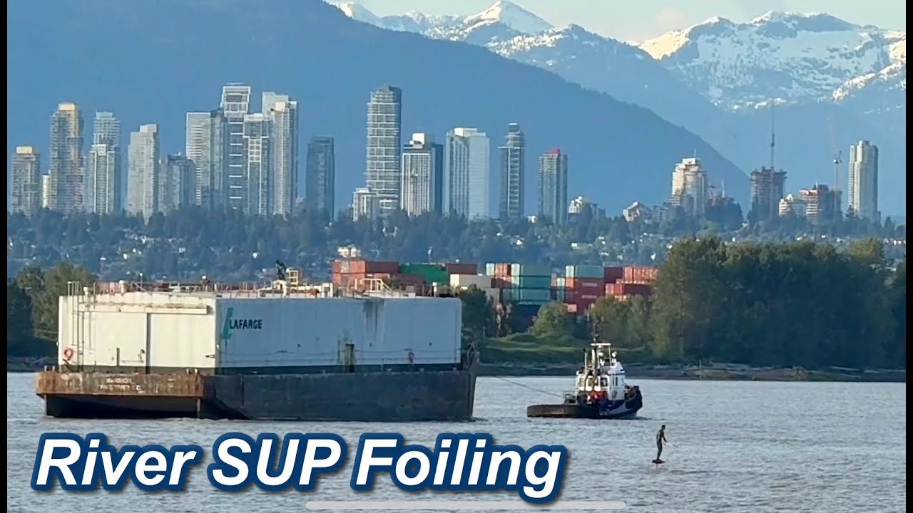 River Foiling on a Tugboat Wake