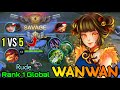 1 VS 5 Perfect SAVAGE!! Wanwan Solo GoldLane! - Top 1 Global Wanwan by Rude. - MLBB