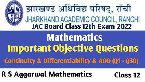 JAC Board 12 math objective question 2022 | AOD |Class 12 Objective Questions /MCQ ( 1 - 30)