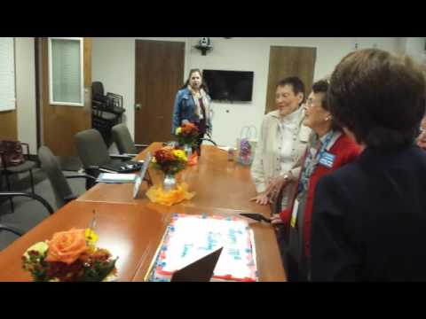 <p>Irene Harris of Thornwood, a volunteer at Westchester Medical Center, celebrates her 100th birthday by blowing out candles. She has volunteered at WMC since 2008 and spends every Monday morning reading to children as part of the Open Book Program.</p>