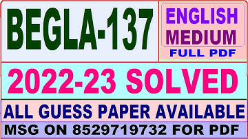 begla 137 solved assignment 2022-23 / begla 137 solved assignment in English / ignou bag solved