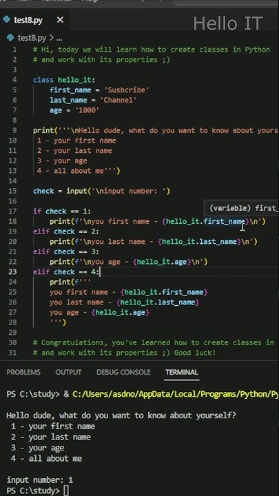 How to create classes in Python (Creating mini programme) #python # ...