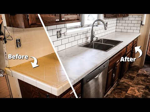 White Marble Epoxy Over Tile Kitchen, Can You Pour Epoxy Over Formica Countertops