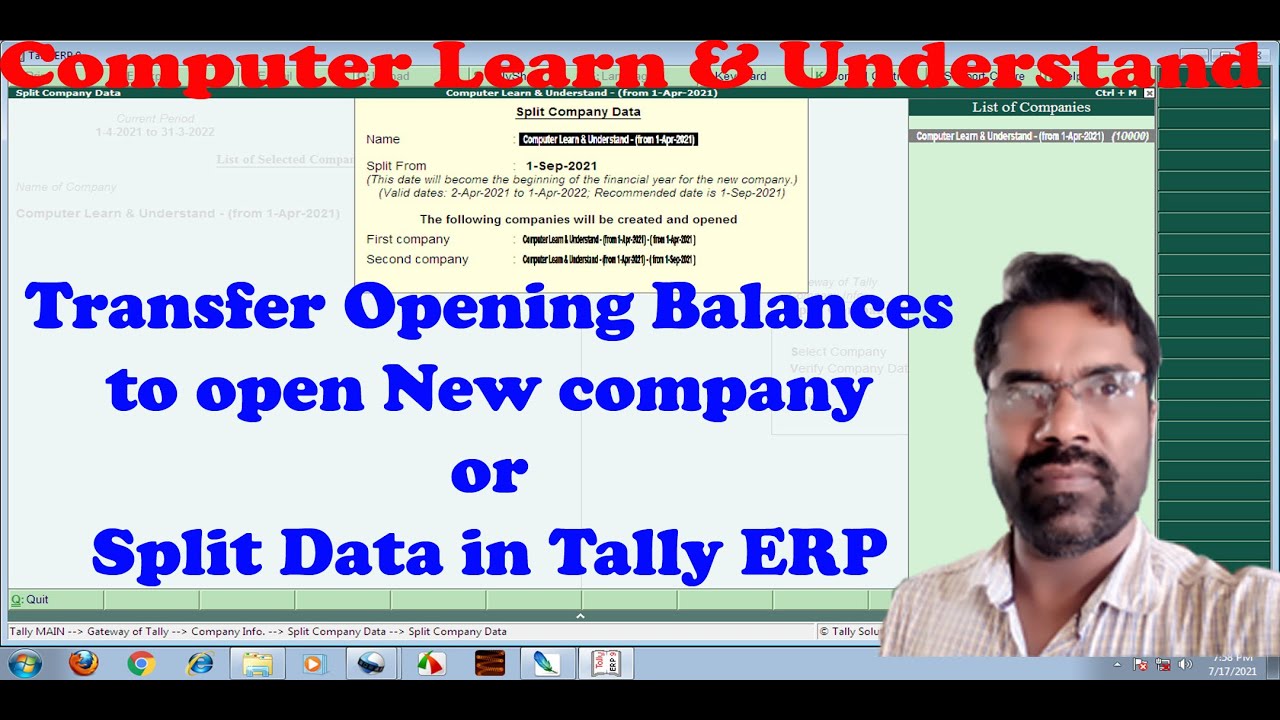 How To Transfer Opening Balances To Open New Company Split Data In 