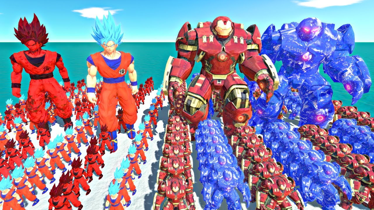 Son Goku Team + Red Zombie Itself vs Hulkbuster + Dark Ice Itself - Animal Revolt Battle Simulator