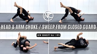 New Concept BJJ | Head & Arm Choke / Sweep from Closed Guard | NoGi Coach Caleb Flippin