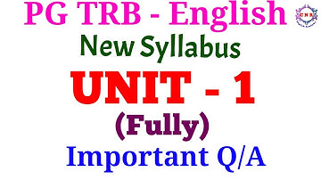 PG TRB English | New Syllabus | UNIT 1 | Important Q&A