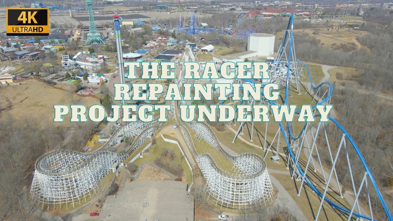 4K Drone Footage - The Racer Rollercoaster - Repainting back to Red, White, and Blue.