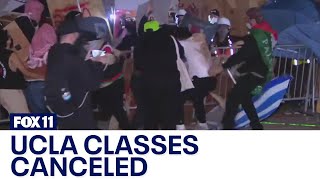 UCLA cancels classes amid violent protest