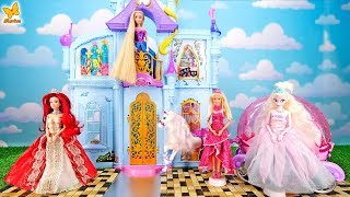 Castillo de los sueños reales Princesa de Disney Elsa Ariel Barbie Rapunzel Nuevos vestidos Boneka