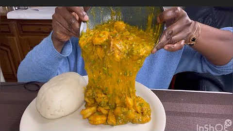 Asmr shrimp, okra soup with Fufu mukbang bang (eating show no talking)#asmr #mukbang #eatingsoundsho