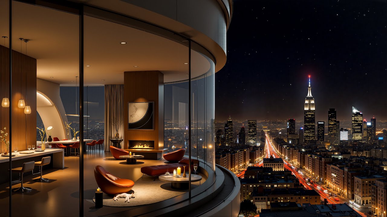 🎶 4K New York Penthouse Jazz | Elegant City Lights, Smooth Jazz & Cozy Night Ambience 🌃🔥