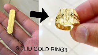 صنع خاتم ذهب صلب! خاتم الخاتم للرجال صناعة المجوهرات كيف يتم صنعه 4K فيديو