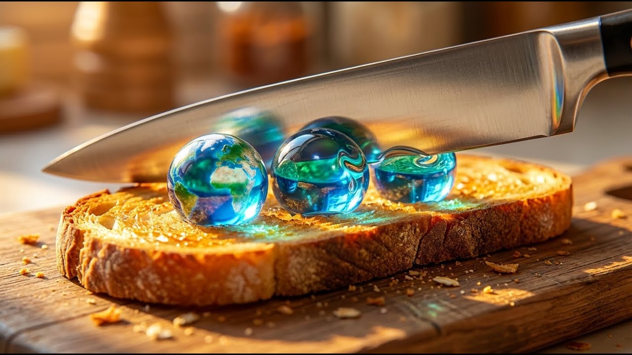 AI ASMR Glass Cutting and Spreading Items on toast