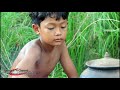 Primitive technology   shoot wild birds by catapult   cooking wild bird eating delicious
