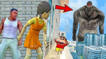 Franklin and Shinchan & Pinchan play HIDE AND KILL with Squid Game Doll In GTA 5