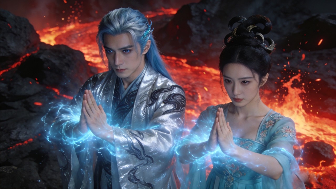 As the volcano was about to erupt, girl fought side by side with the prince and saved their people