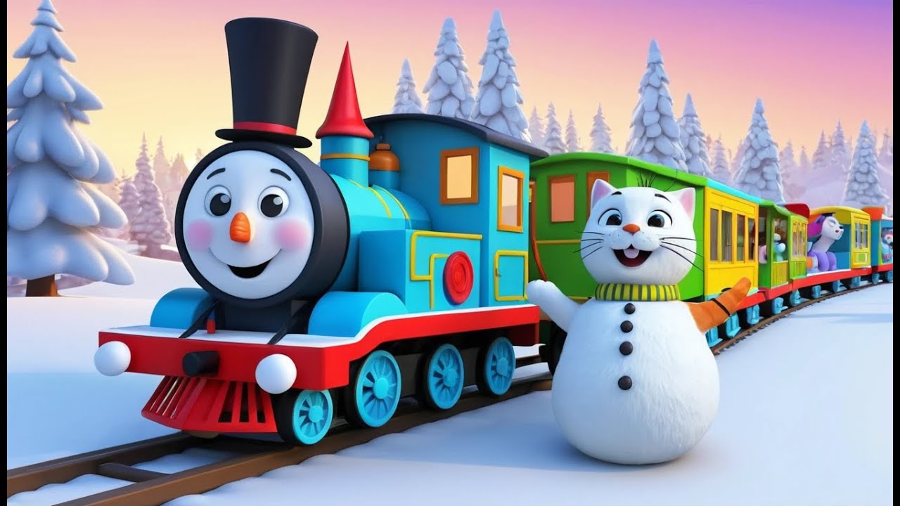 Snowman and Kittens Ride a Toy Train | 3D Animated Nursery Rhyme for ...