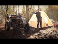 ATV Camping in a CANVAS TENT with a WOODSTOVE. BACON, 🥓, and more BACON! can am RENEGADE camping!