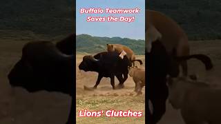 Buffalo Teamwork Saves the Day! | Buffalo wasn't giving up! | Lions' clutches #shorts #animals