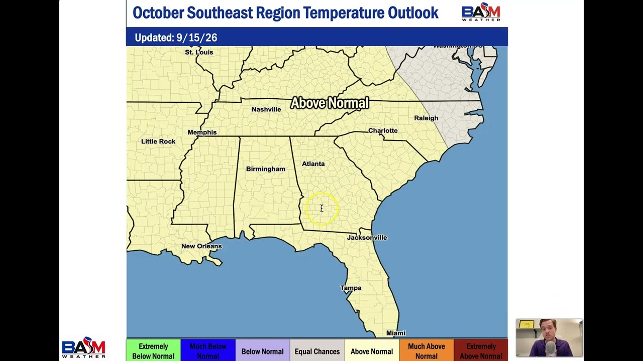 Southeast region October temperature outlook 2026