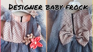 Party Were Net  Pallu Attached Baby Frock Cutting And Stitching | Box Platted Frock