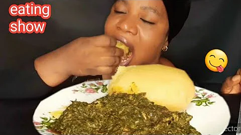 African food mukbang/ Afang Soup with Garri fufu mukbang