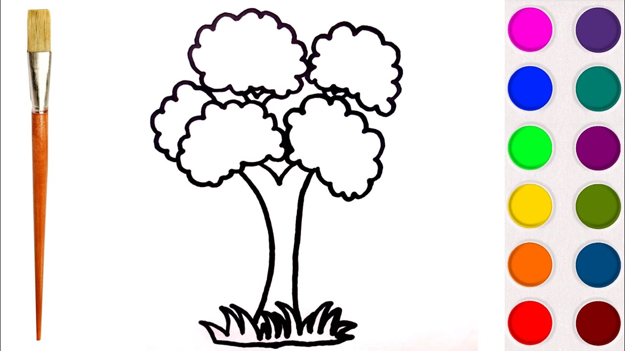 Easy Tree Drawing, Coloring, Painting For Kids & Toddlers Step By Step 🌳☘️🍀🎨🖌