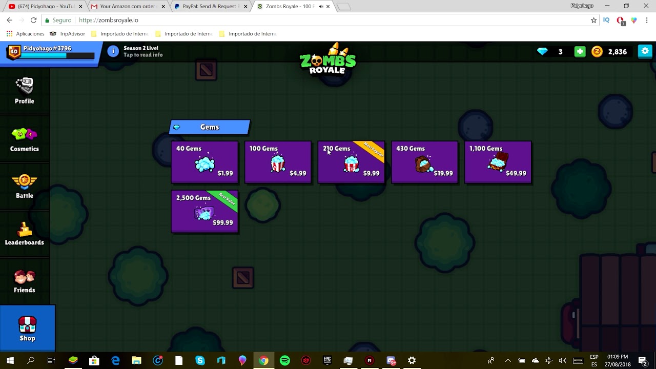 640 GEMS GIVEAWAY ZombsRoyale.io YouTube