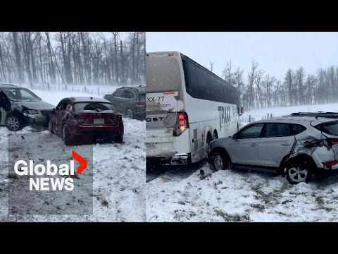 Cars sent "flying off" highway in alberta as blast of winter weather leaves poor road conditions