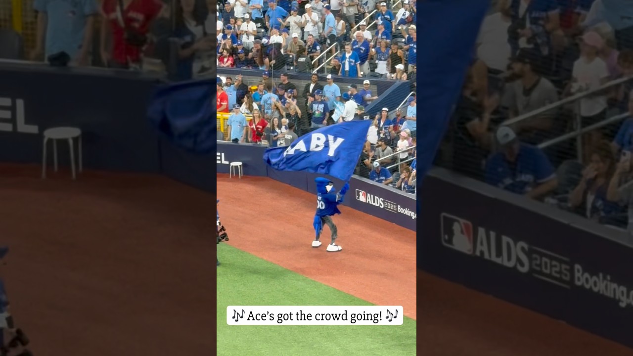 Ace’s got the crowd going taking centre stage to lead Blue Jays fans in a roaring Hey Baby!