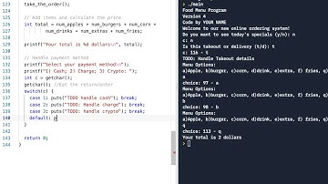 C Programming Skills Using Replit: Food Menu Program: Part 6