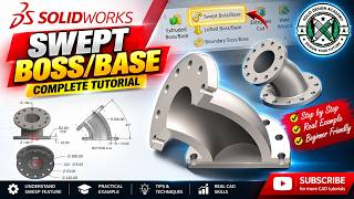 SOLIDWORKS Swept Boss/Base Tutorial | Create a Complex Flanged Elbow Step by Step ⚙️🔩