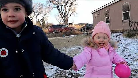 He Helped His Baby Sister Walk in the Snow!!! Aubr...