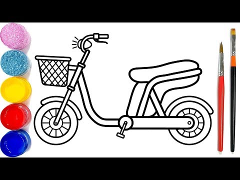 Vẽ xe đạp điện đơn giản và tô màu cho bé | Sepeda listrik Halaman Mewarnai