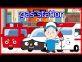 【踏切 のりものあつまれ】★ ガソリンスタンド 消防車 救急車 パトカー 大集合! gas station ★ Fun railroad crossing animation for children