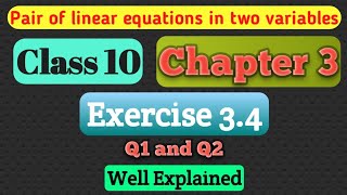 Exercise 3.5 Question 1 and 2 |Pair of linear equations in two variables Class 10| Maths Class 10|