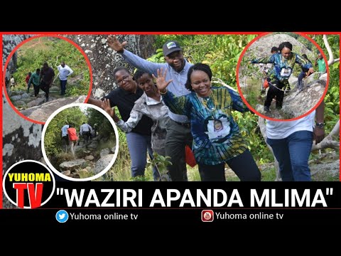 SHUHUDIA UJASIRI WA NAIBU WAZIRI APANDA MLIMA MKALI WENYE MAWE KUKAGUA MNARA WANANCHI WAMPA HEKO