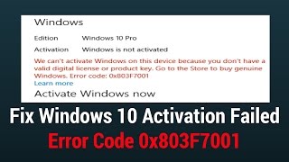 fix windows 10 activation failed error code 0x803f7001