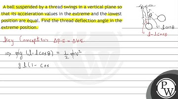 A ball suspended by a thread swings in a vertical plane so that its acceleration values in the e...