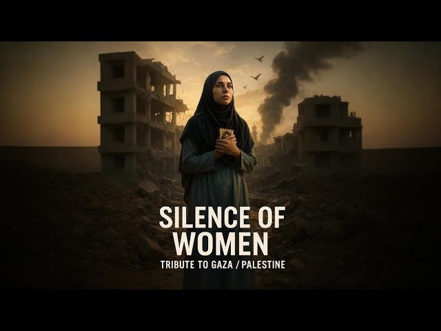 “Golden dawn over Gaza sea symbolizing faith and endurance in SasteriaWorld’s Silence of Women.”