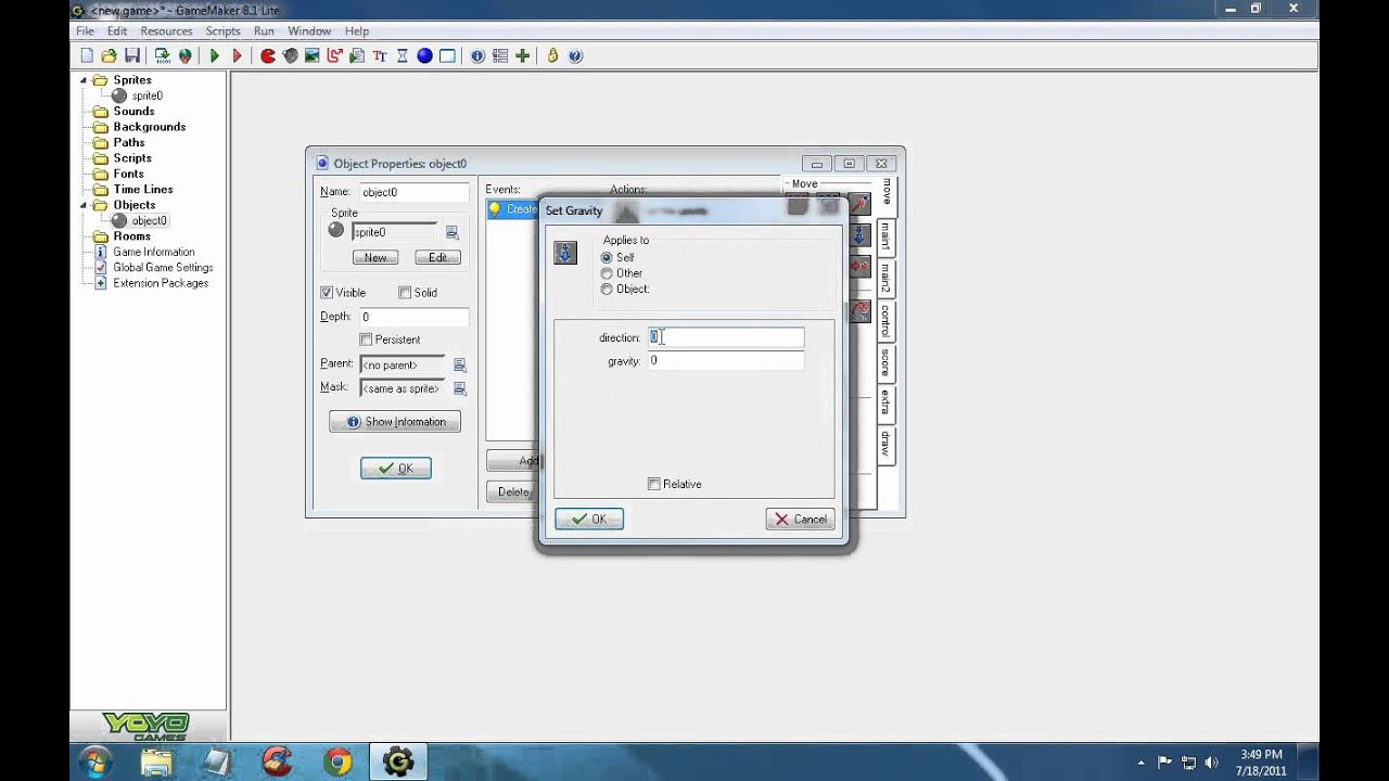 Gamemaker-Add an object to the screen with gravity.