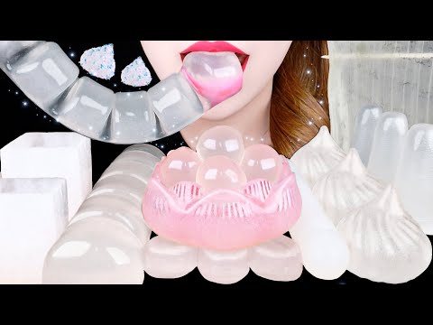 ASMR CLEAR FOOD *FLOWER JELLY, TRAIN JELLY, EDIBLE SPOON, CUP, ALOE VERA 먹방 EATING SOUNDS MUKBANG