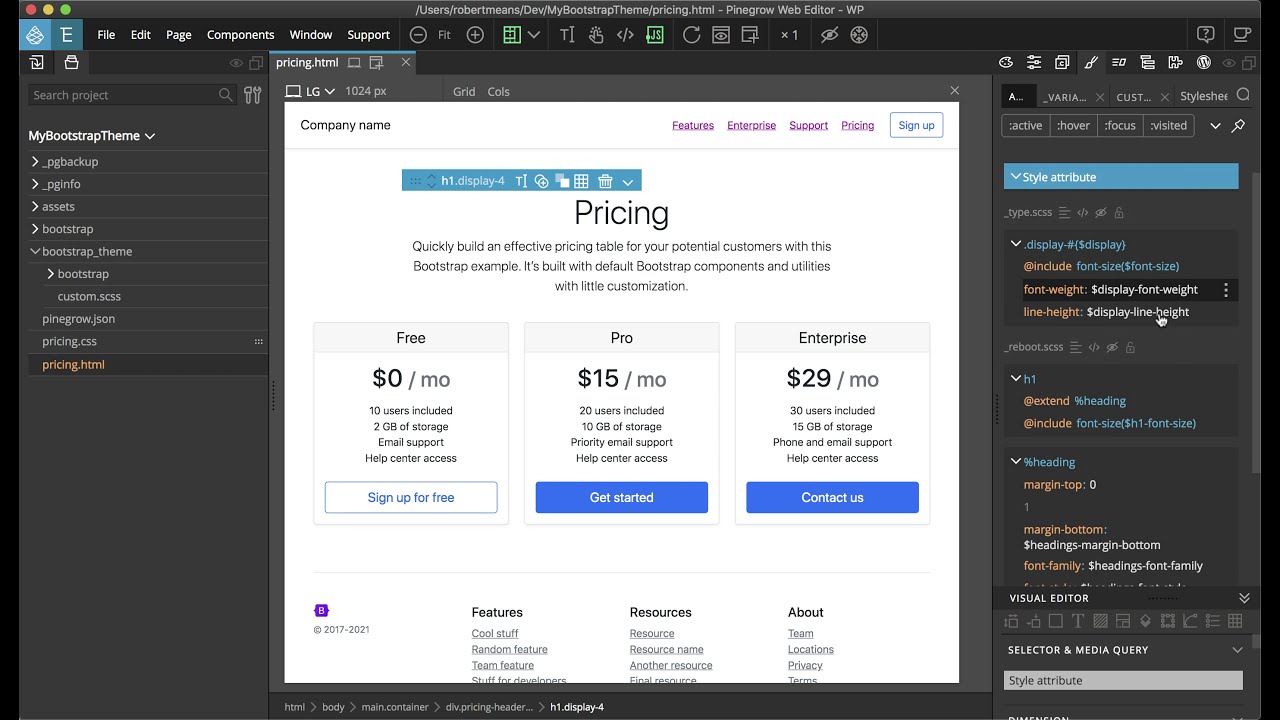 Customizing Bootstrap 5 themes | Pinegrow Web Editor