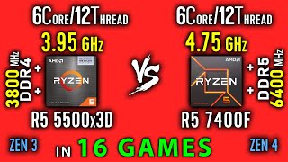 Ryzen 5 5500x3D vs Ryzen 5 7400F - 16 Games | R5 5500x3D vs R5 7400F + Thermal Power Efficiency