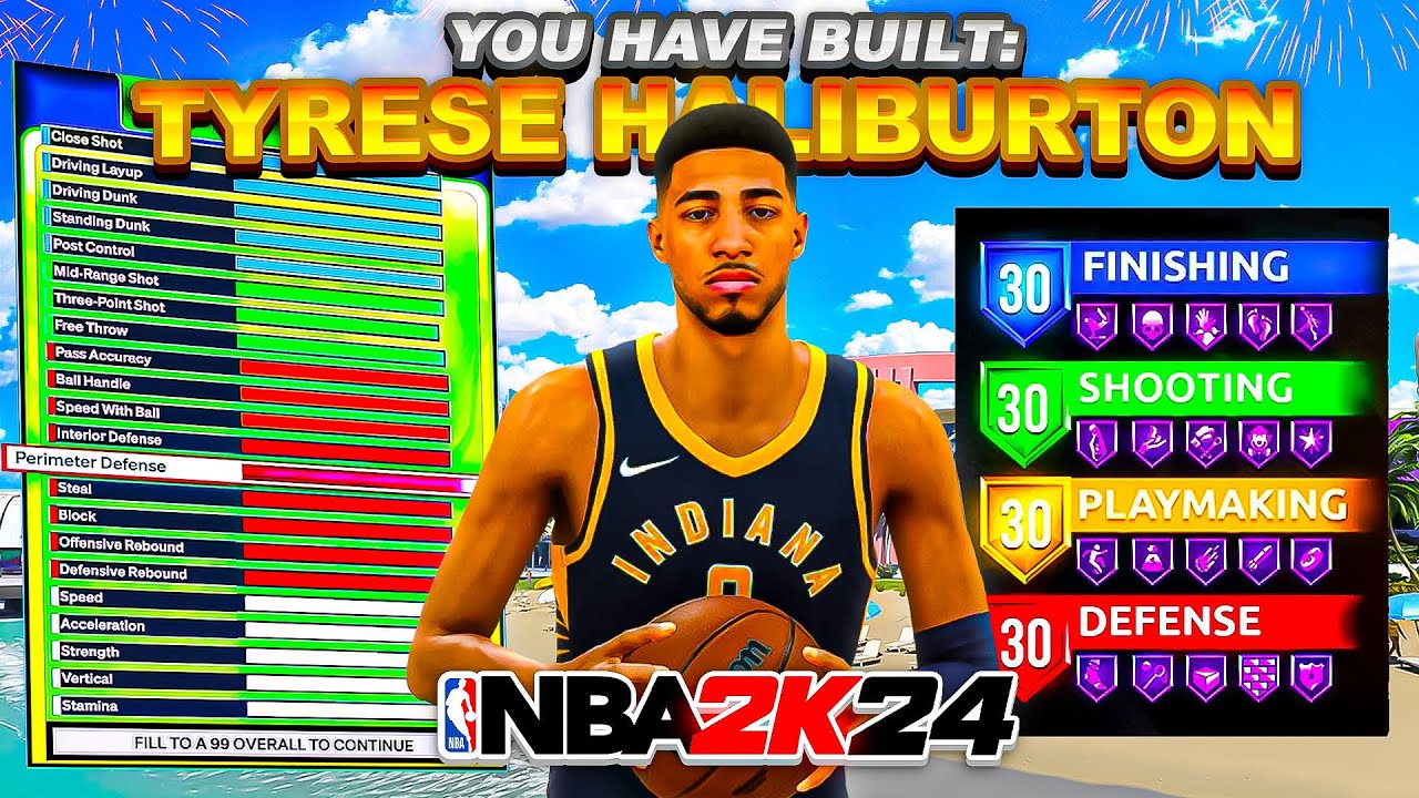 *NEW* TYRESE HALIBURTON BUILD IN 2K24! BEST POINT GUARD BUILD IN 2K24