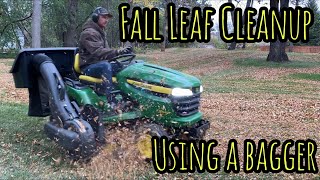 Fall leaf cleanup using a bagger