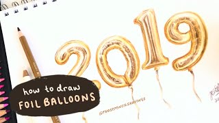 HOW TO DRAW GOLD FOIL BALLOONS | polychromos coloured pencils