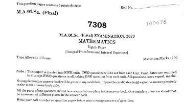 MSc Final Mathematics Integral Transform & Integral Equation 2023 Paper | Rajasthan University | PYQ