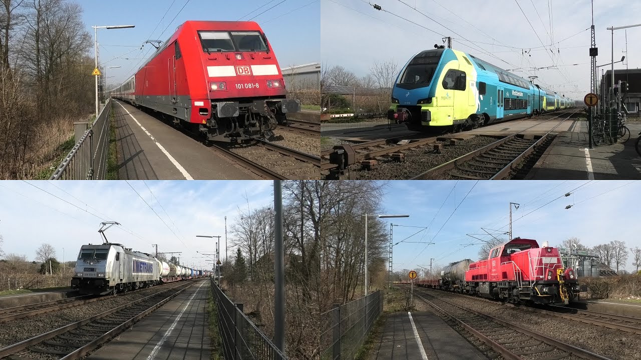 Bahnverkehr in Ibbenbüren-Esch mit Br 101 + Intercity, Hafenbedienung, KISS, Güterzügen und FLIRT 3